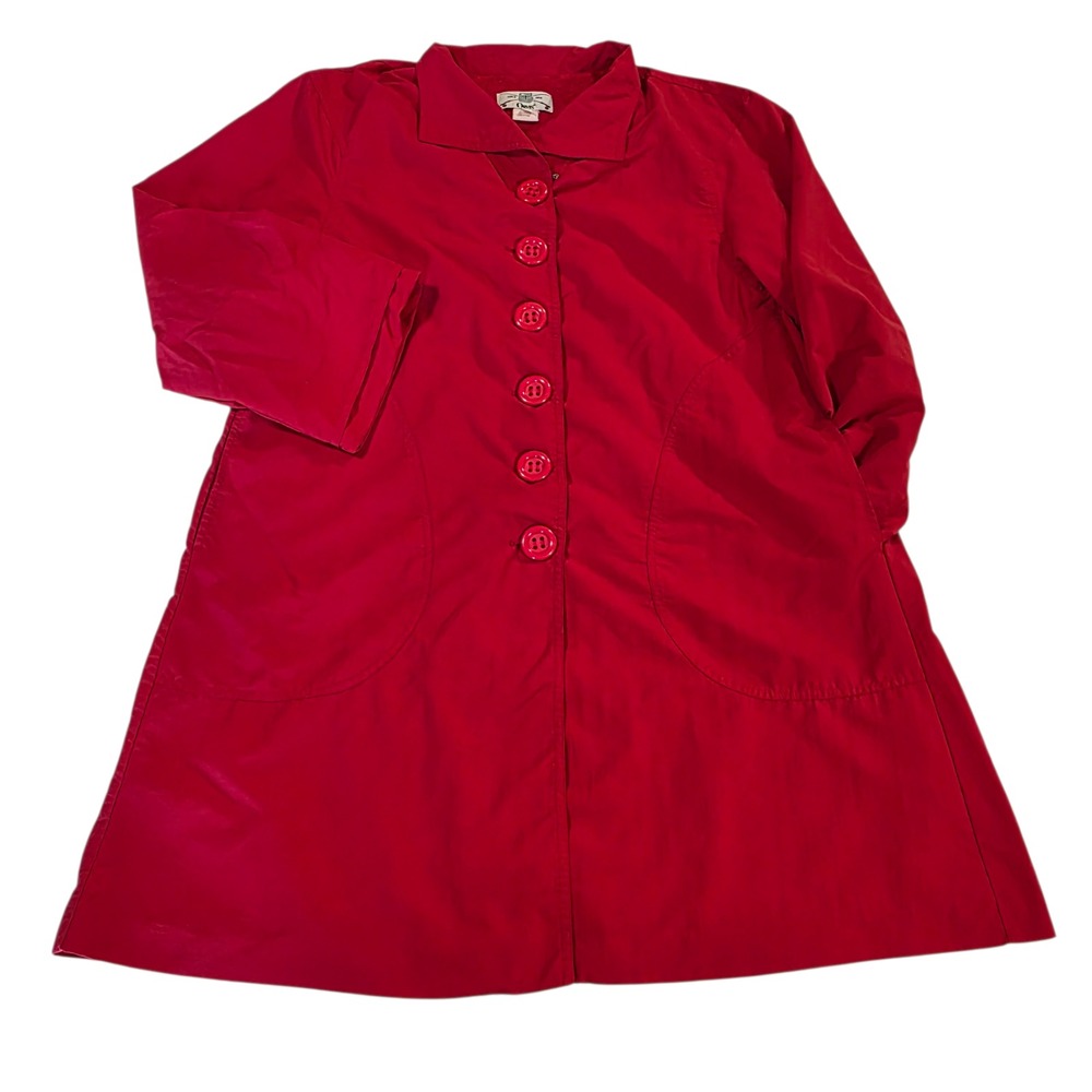 Orvis Rain Coat Womens Red M Button Up Mid Length Long Sleeve Pockets Outdoor